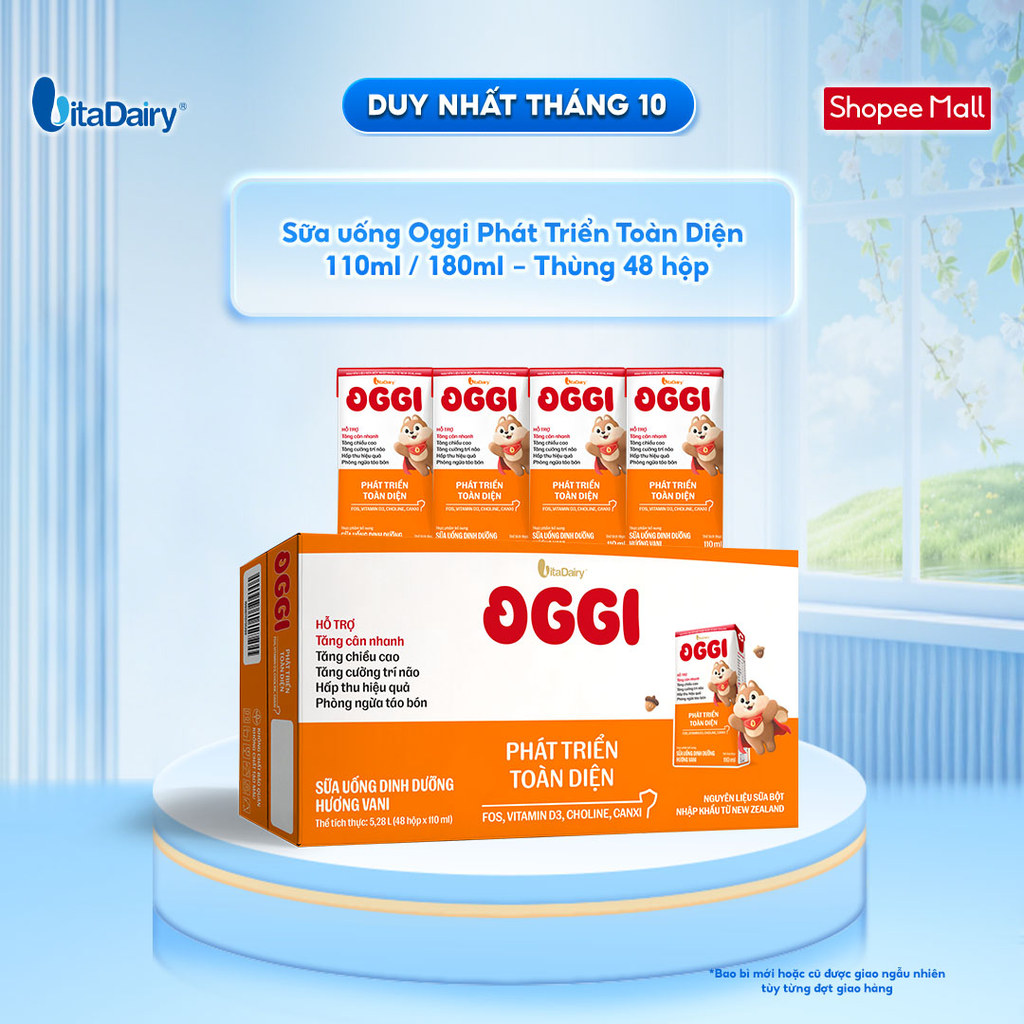 [THÙNG 48 HỘP] Sữa uống Oggi Phát triển toàn diện - Hộp 110ml/180ml - Giúp bé tăng cân khoẻ, hỗ trợ phát triển toàn diện