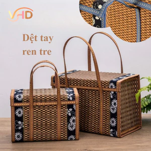 Giỏ đựng quà Tiết mây tre đan cao cấp，Ren đẹp, công suất lớn Ngoài trời/sử dụng hàng ngày/tặng quà