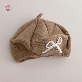 HWETR Bé Gái Mũ Nồi Thêu Nơ Bé Len Dệt Kim Mũ Dễ Thương Trẻ Em Mùa Đông Ấm Áp Cho Bé Mũ Mới