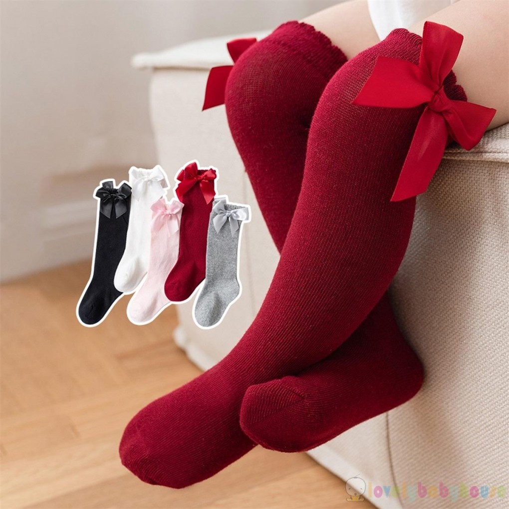 LBH-Toddler Tất Cao Đầu Gối Mềm Mại Cho Bé Gái Có Thắt Nơ Trang Trí Cho Mùa Thu Đông