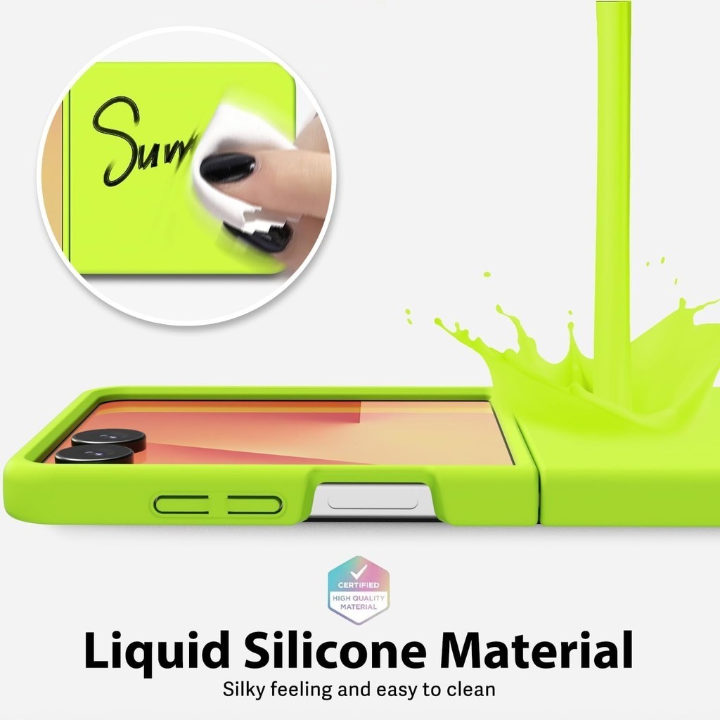 Slim Mịn Mờ Trơn Màu Sáng Silicon Lỏng Ốp lưng Samsung Galaxy Z Flip 7 Flip 7FE Z Flip 6 Z Flip 5 Gel Cao Su Mềm Chống Sốc Huỳnh Quang Neon Xanh Lá Cây ốp Lưng