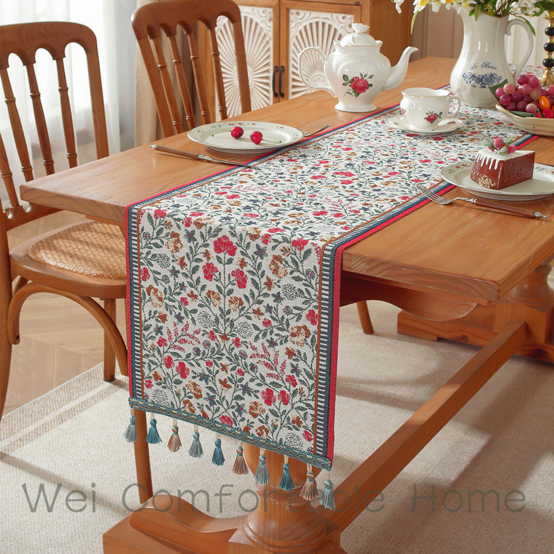 Hoa Bàn Chạy Polyester Cotton Trang Trí Bàn Khăn Dày Bàn Vải