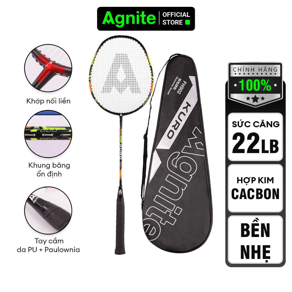 Vợt cầu lông đơn carbon Agnite chính hãng khung carbon siêu bền, nhẹ, đẹp đã căng sẵn