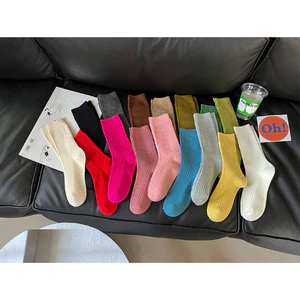 Vớ tất cotton nam nữ cổ cao gân bo cổ màu sắc nổi bật trơn basic tatso23