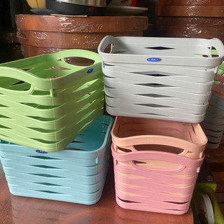 Bộ 2 Hộp nhựa đựng đồ mini RICO, rổ đựng đồ gia dụng, để bàn – Nhiều màu