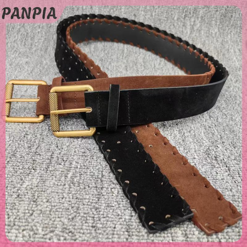 PNPIA - Thắt lưng da lộn nữ vintage thời trang, hợp kim vàng thanh lịch