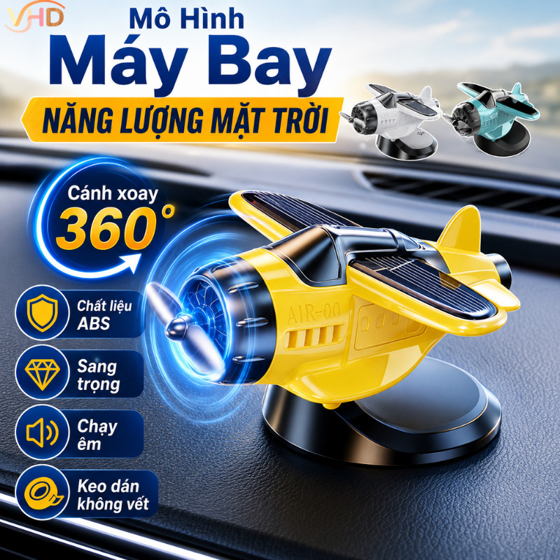 Mô Hình Máy Bay Năng Lượng Mặt Trời Trang Trí Taplo Ô Tô – Cánh Xoay 360°, ABS , Sang Trọng, Chạy Êm, Keo Dán Không Vết