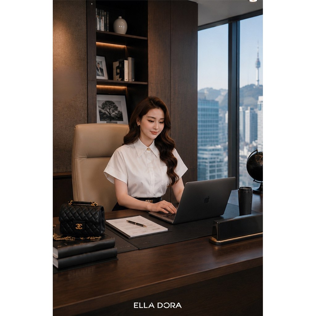 Áo sơ mi công sở nữ ELLA DORA ngắn tay nẹp giấu cúc form gọn tôn dáng thanh lịch màu TRẮNG [SM197]