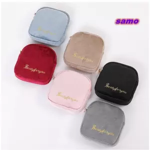 Túi đựng mỹ phẩm SAMO, Túi đựng thảm vệ sinh cỡ nhỏ nhung, Túi đựng đồ trang điểm chống nước đa năng di động dành cho nữ