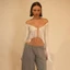 Áo thun nữ WANYEDI, Tua Rua V Cổ Chữ V Áo Crop top nữ, Vai gợi cảm Full Tay Slim Fit Áo dài tay Trang phục dự tiệc