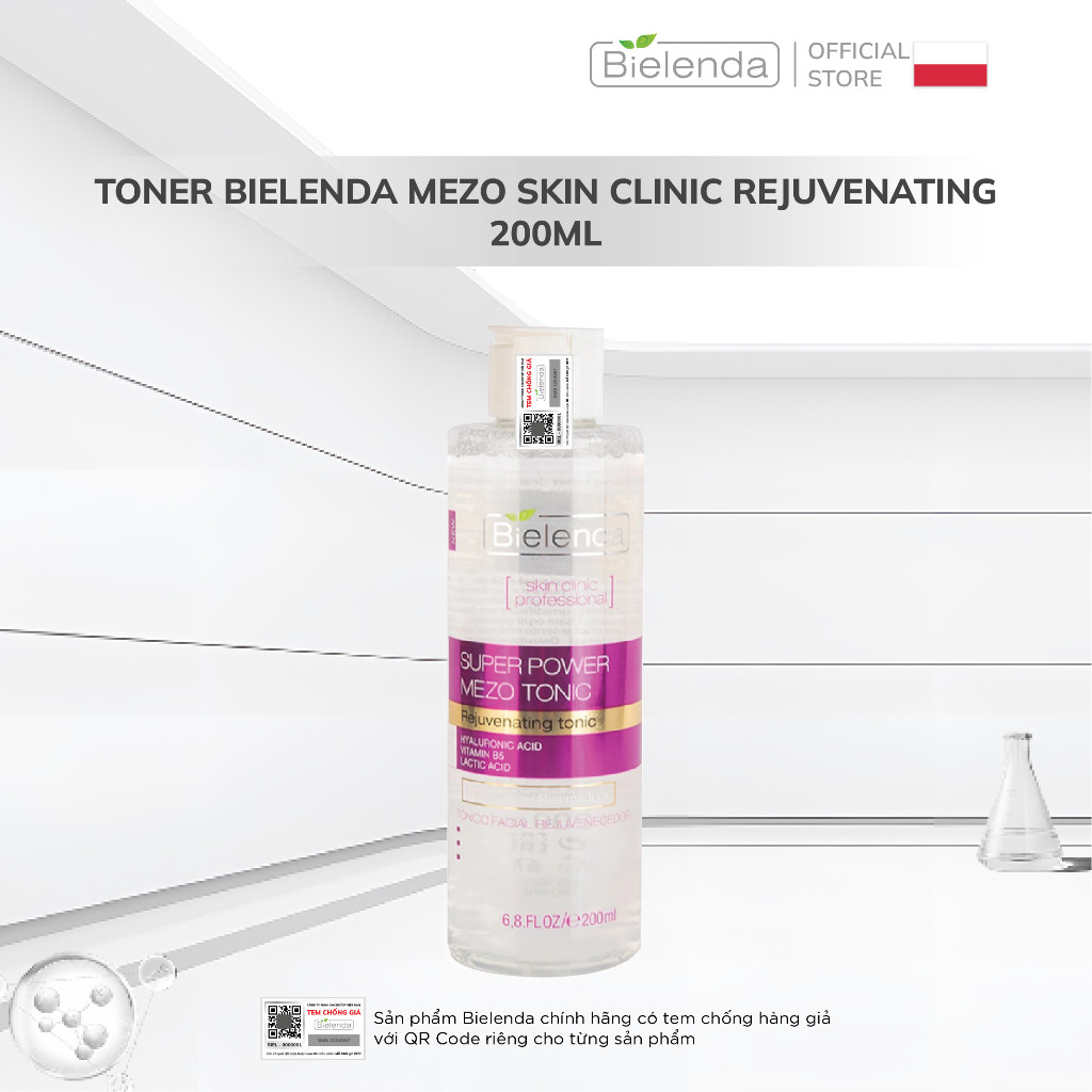 Toner Bielenda Mezo Skin Clinic Rejuvenating dưỡng ẩm sâu, phục hồi và trẻ hoá da 200ml