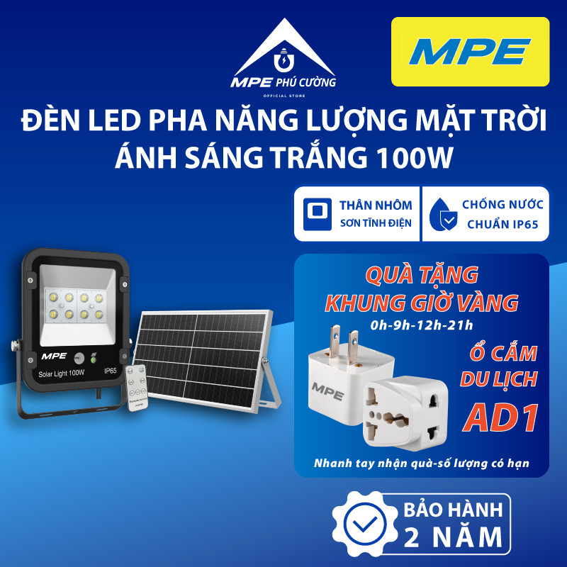 (CHÍNH HÃNG) MPE - Đèn LED pha năng lượng mặt trời 100W-200W ánh sáng trắng