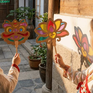 Quạt Lễ Hội Trung Thu QEARY, Quạt Ánh Sáng Và Bóng Thủ Công Khai Sáng Màu Sắc, Bộ Chất Liệu DIY Trang Trí Quạt Cầm Tay Thân Thiện Với Môi Trường Mẫu Giáo