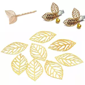Flgo 100 Miếng Trang Trí Kim Loại Lá Filigree Kích Thước Hỗn Hợp Lá Trang Sức Làm Thành Phần Kim Loại Thủ Công Tôn Dáng