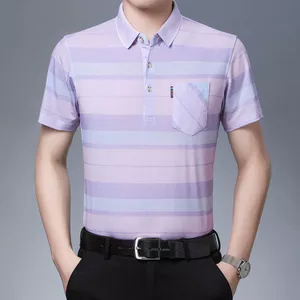 Áo sơ mi Polo ngắn tay thoải mái cho nam mùa hè có túi, áo ngắn tay bằng lụa băng