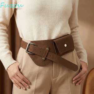 Dây thắt lưng khóa chốt FUJIZOU, Thắt lưng Maillard hợp kim PU, Phong cách cao bồi phương Tây Rộng sang trọng Da lộn Túi thắt lưng Lễ hội