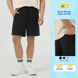 Quần short nam YODY quần đùi vải cotton phom relax thoải mái, phối mí nổi, cạp chun MCJT25S031