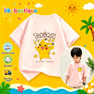 COD✅(HCM) Áo thun trẻ em cotton Pikachu hoạt hình không phai màu thoáng mát mùa hè nhiều màu