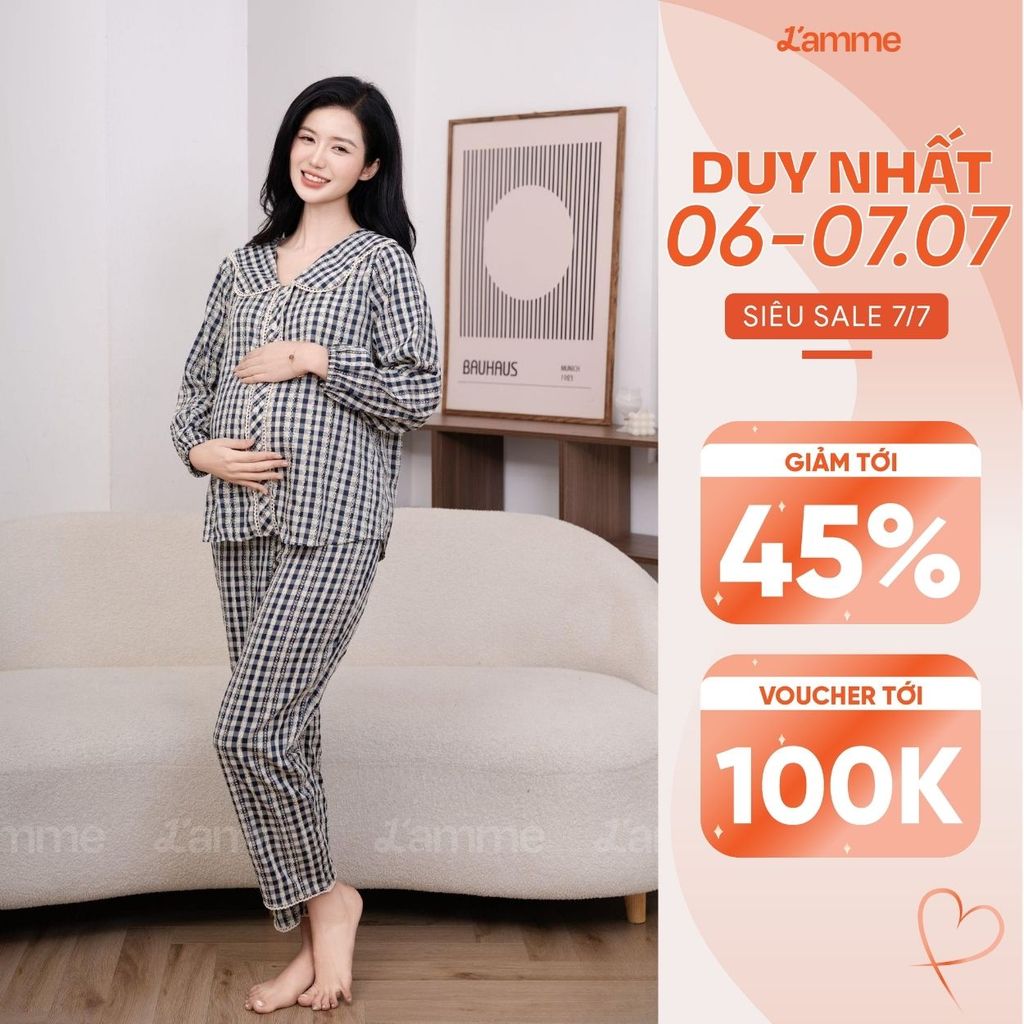 Bộ đồ ngủ mặc nhà Dalia họa tiết kẻ caro trẻ trung, chất liệu đũi mềm mại, kiểu dáng năng động thiêt kế by L'AMME