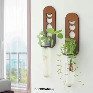 Bình thủy canh DONOVANQQ, Bình thủy canh Chứa thực vật Giá lưu trữ bình treo tường, Quà tặng Ống thử nghiệm bằng gỗ Mini treo chậu trồng cây Trang trí nhà / văn phòng