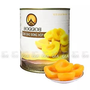 Đào ngâm nước đường Boddob lon 820g - pha trà đào