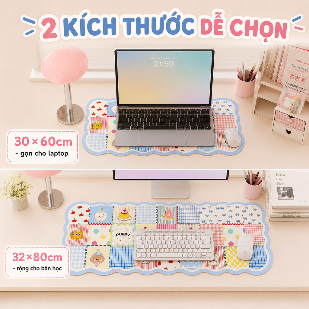 thảm trải bàn làm việc chống nước miếng lót chuột cỡ lớn dễ thương da litchi cao cấp 1.3mm chống ồn ký túc xá học sinh decor