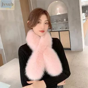Khăn quàng cổ lông thú giả JVSUB, Khăn quàng cổ lông thỏ giả mềm mại thoải mái, ấm cổ dày dặn mùa đông Hàn Quốc dành cho nữ