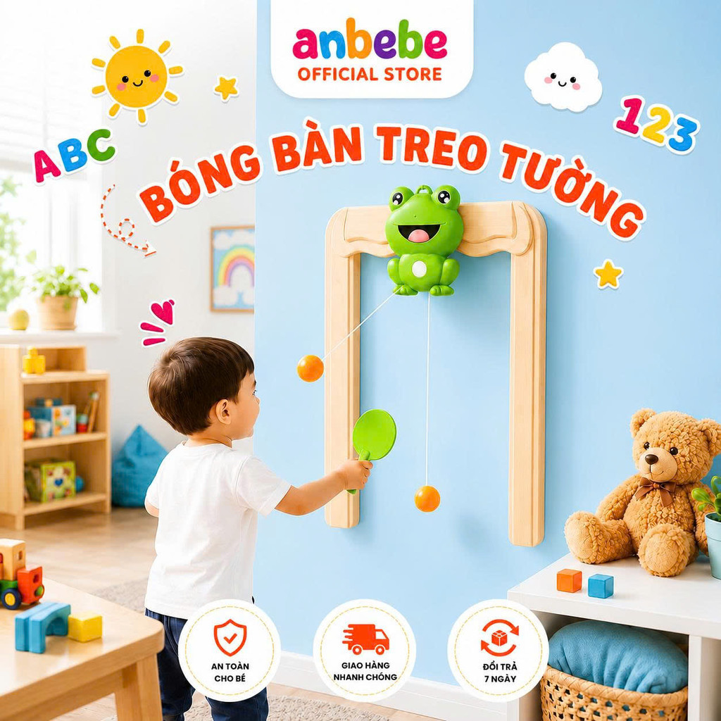 Đồ chơi bóng bàn treo tường ANBEBE cho bé, bóng bàn gắn tường, đồ chơi vận động cho bé