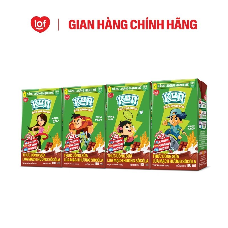 Sữa lúa mạch KUN vị socola thùng 48 hộp x 110ml