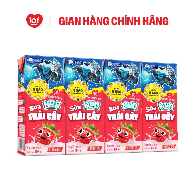 Sữa trái cây KUN vị dâu thùng 48 hộp x 180ml