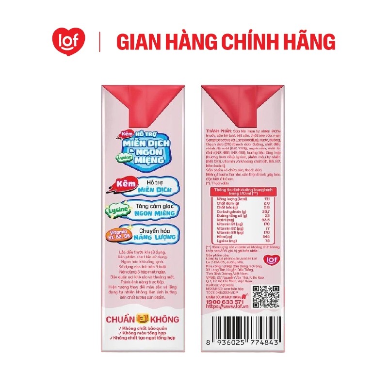 Kun Sữa chua uống hương Kem Dâu có Thạch thùng 48 hộp x 170ml