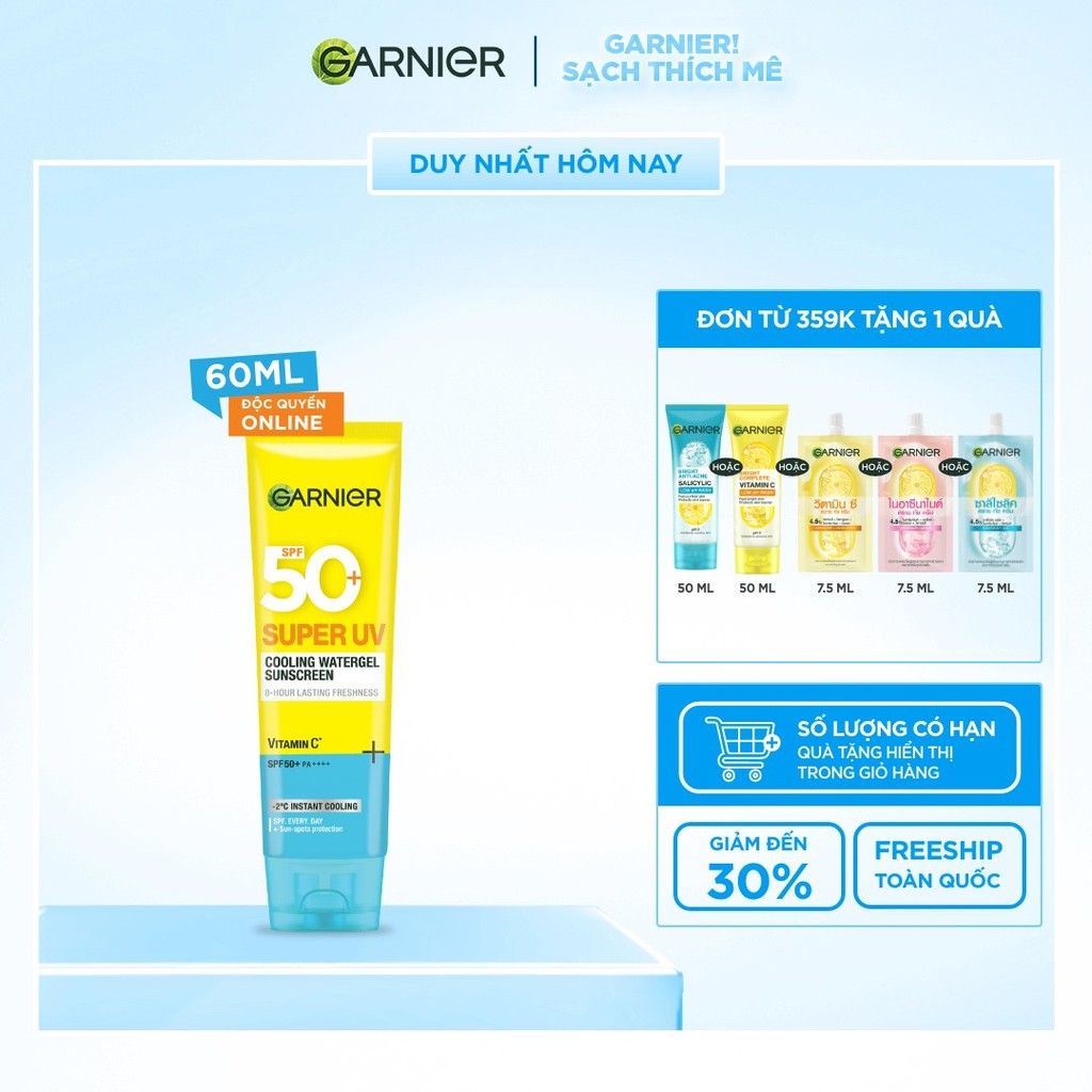 MỚI! Kem chống nắng mát da Watergel SPF50+ PA++++ - Garnier Super UV Cooling Watergel 30ml & 60ml