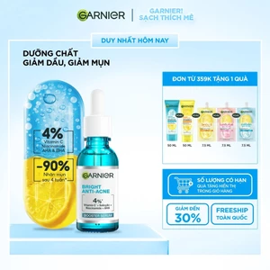 Dưỡng chất cho da dầu mụn Garnier Bright Complete Anti-Acnes Booster Serum 4% [Niacinamide, BHA, AHA, Vitamin C] 30ml