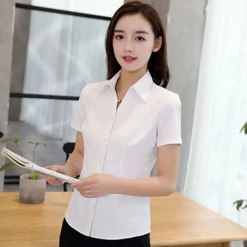 Áo Sơ Mi Trắng Dài Tay Áo Sơ Mi Tay Ngắn Áo Sơ Mi Nữ Slim-fit Phiên Bản Mặc Công Sở Áo Sơ Mi Công Sở D260603Áo sơ mi chuyên nghiệp cổ chữ V mùa hè dành cho nữ Trang phục trang trọng Áo sơ mi ngắn tay 