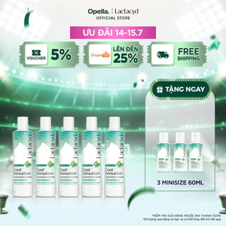 Bộ 5 chai Dung Dịch Vệ Sinh Phụ Nữ Lactacyd Cool Sensation 250ml Mát Lạnh & Sạch Thoáng Dài Lâu