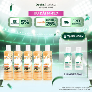 Bộ 5 chai Sữa Tắm Gội Hằng Ngày Cho Bé Lactacyd Baby Active Play, Giúp Đề Kháng Da Và Bảo Vệ Bé Khỏi Vi Khuẩn 250ml