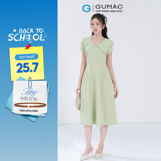 Đầm Nữ Form A GUMAC Cổ V Đính Phụ Kiện Chất Chéo Nhật Thanh Lịch DF07048