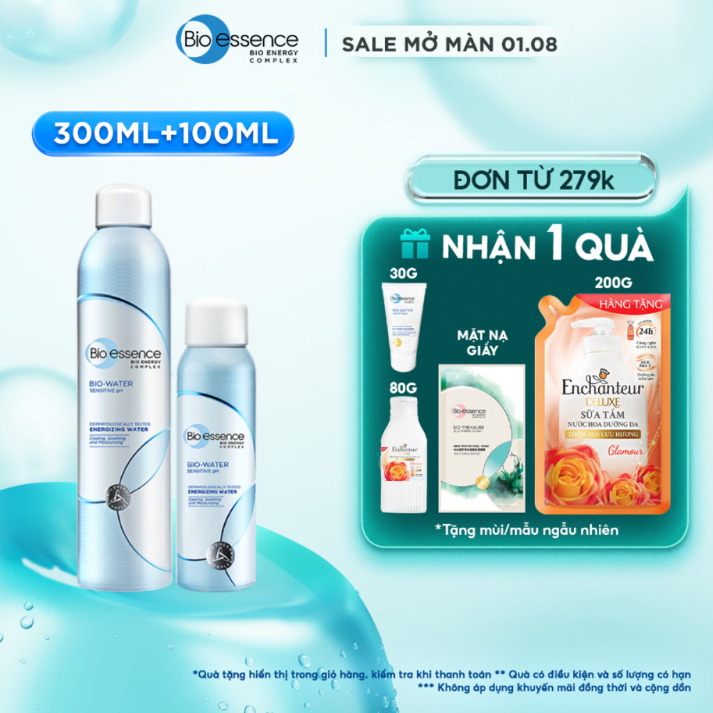 Combo 2 Xịt khoáng cấp ẩm, làm dịu và bảo vệ da với khoáng vi lượng Bio essence Bio-Water 300ml+100ml