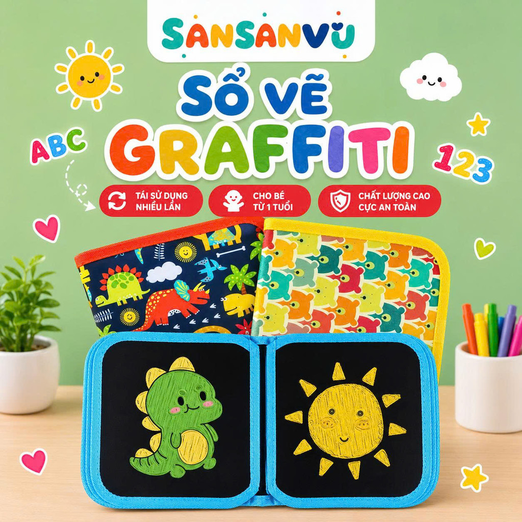 (TẶNG BÚT) Sổ vẽ tự xoá graffiti phát sáng cho bé mẫu mới tặng kèm bút và bông lau