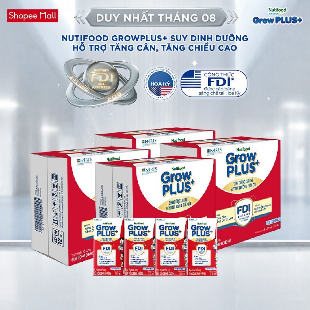 Combo 2 Thùng 48 SBPS Nutifood GrowPLUS+ Suy Dinh Dưỡng Ít đường 110ml – Tăng Cân, Tăng Chiều Cao (Bao bì tùy lô hàng)