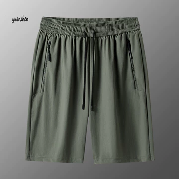 < yuanzhen > Quần short tập thể dục nam Quần short thoáng khí nhẹ Quần short lụa băng khô nhanh cho nam có eo thun Quần short giải trí giữa cao thoáng khí có túi – dành cho đông nam