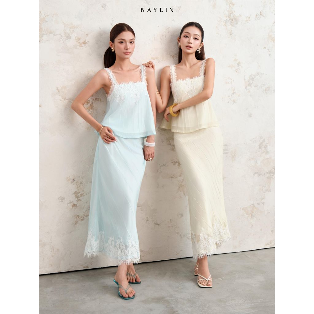 Set KAYLIN áo hai dây kèm chân váy dài phối ren chất vải Voan dập sóng phong cách cá tính BST BETWEEN US - SET225