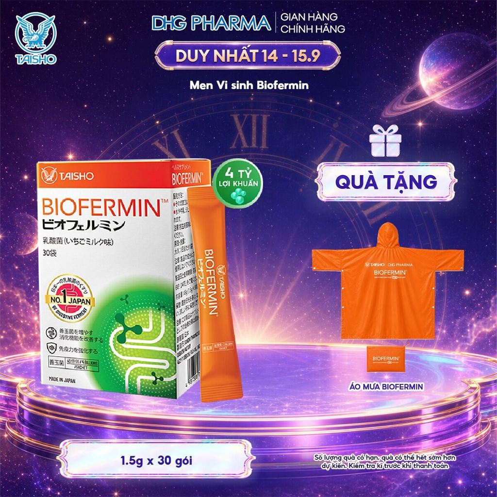 Men Vi sinh Biofermin cân bằng hệ vi sinh, giúp giảm triệu chứng rối loạn tiêu hoá - Hộp 30 gói x 1,5g