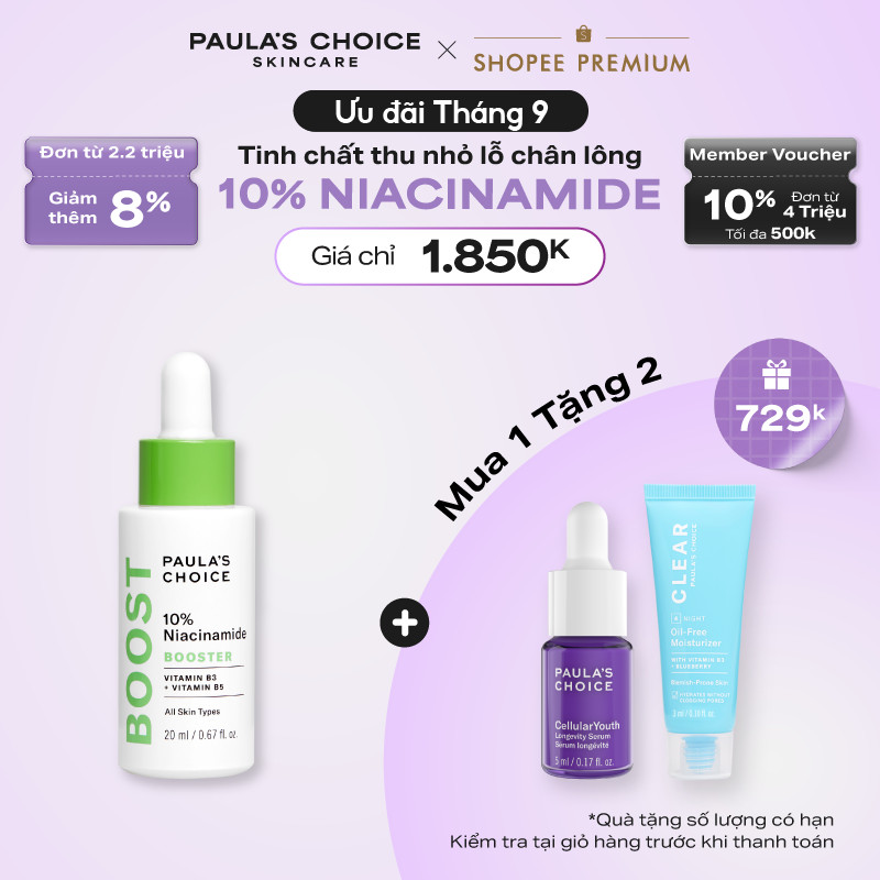 Tinh chất giúp thu nhỏ lỗ chân lông và làm sáng da Paula's Choice 10% Niacinamide Booster 20ml 7980