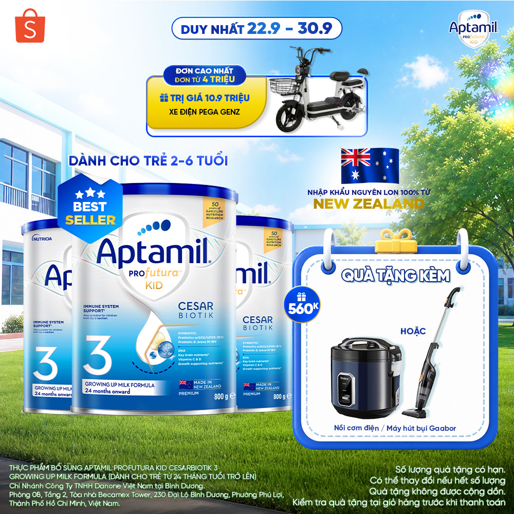 [MUA KÈM DEAL SỐC] Combo 3 Sữa bột Aptamil Kid Cesarbiotik New Zealand số 3 - 800g cho bé 2-6 tuổi_LS2