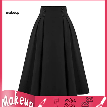 [Mk] Váy Midi nữ Váy màu trơn Váy Midi lưng cao dành cho nữ có nút Váy công sở chữ A có túi Váy bảo hộ lao động màu trơn cho nữ - cho hàng ngày