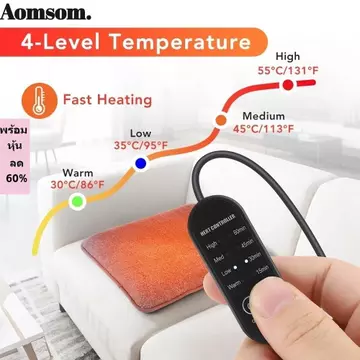 Thảm sưởi điện AOMSOM, Thảm sưởi ấm 37x35cm thoáng khí, Bộ điều khiển di động Bao gồm tiết kiệm năng lượng 4 cấp độ có thể điều chỉnh Thảm sưởi ấm USB mùa đông