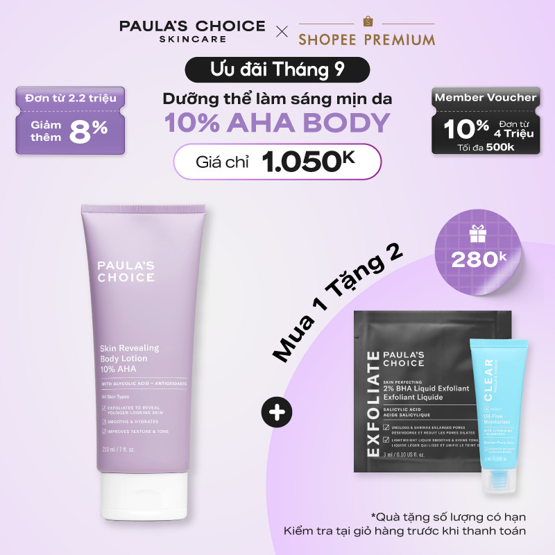 Kem dưỡng thể làm sáng da và làm đều màu da Paula's Choice Skin Revealing Body Lotion 10% AHA 210ml 5900