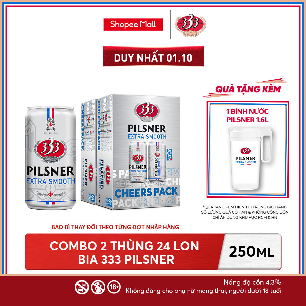 Nồng độ cồn 4.3% - Combo 2 Thùng 24 Bia 333 Pilsner 250ml