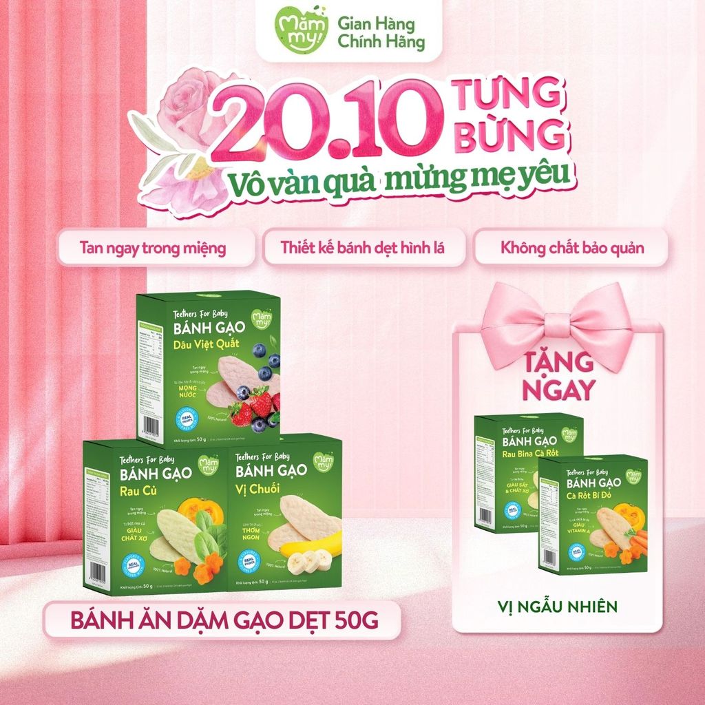 Combo bánh ăn dặm gạo dẹt ăn dặm hữu cơ cho bé Mămmy vị rau củ, chuối, dâu việt quất hộp 50g